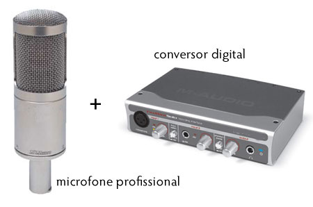 microfone profissional e conversor digital